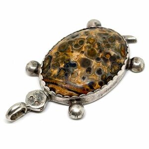 Vintage Sterling Silver Leopard Jasper Turtle Arnold & Karlene Goodluck Pendant